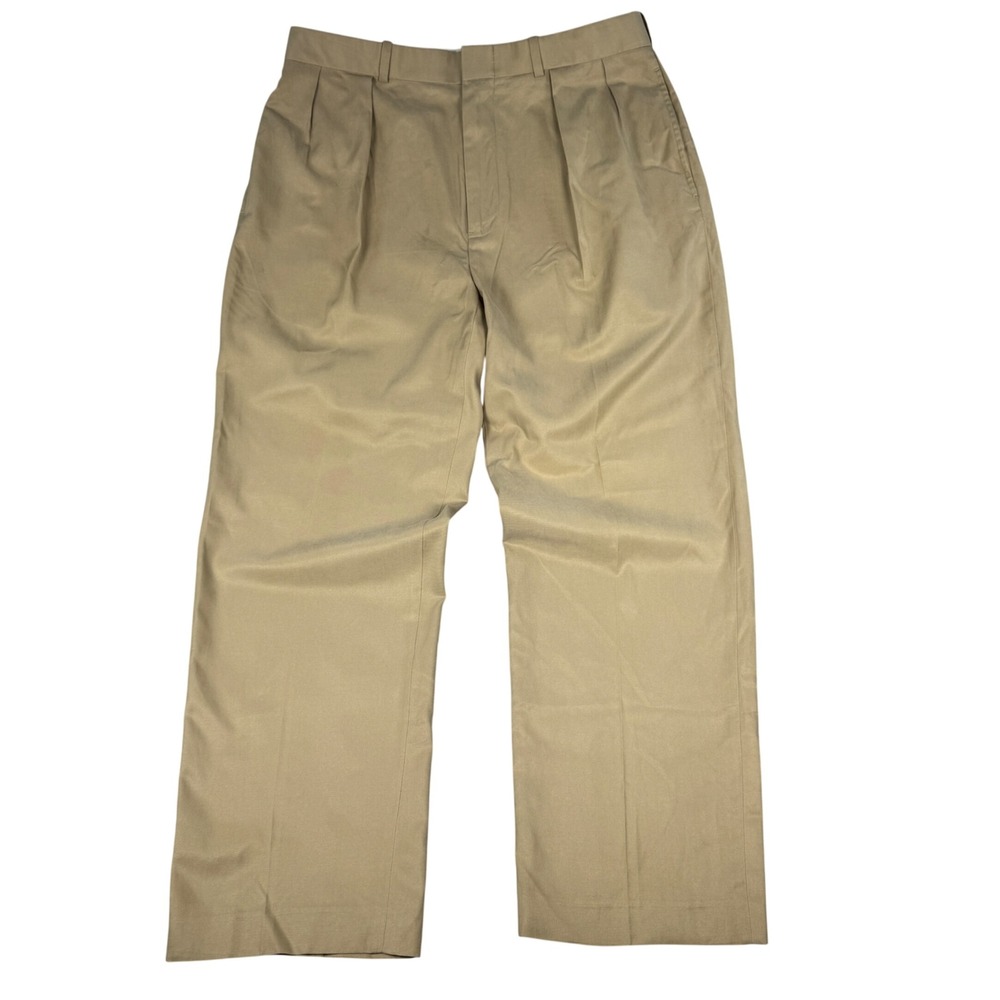 Vintage Polo Ralph Lauren Silk Cotton Pleated Trousers 34x30 (Fits 34x29) Khaki